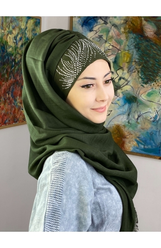 İhtişamlı Model Hazır Türban 23ŞBTTHZŞL23-02 Koyu Haki