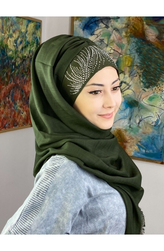 İhtişamlı Model Hazır Türban 23ŞBTTHZŞL23-02 Koyu Haki