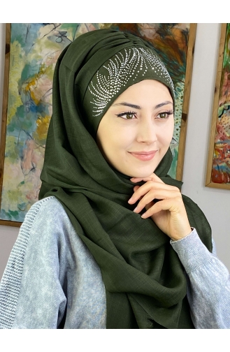 İhtişamlı Model Hazır Türban 23ŞBTTHZŞL23-02 Koyu Haki
