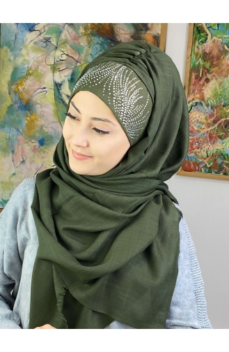 İhtişamlı Model Hazır Türban 23ŞBTTHZŞL23-02 Koyu Haki