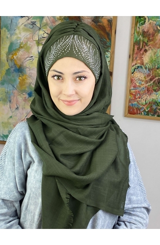 İhtişamlı Model Hazır Türban 23ŞBTTHZŞL23-02 Koyu Haki