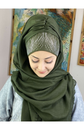 İhtişamlı Model Hazır Türban 23ŞBTTHZŞL23-02 Koyu Haki