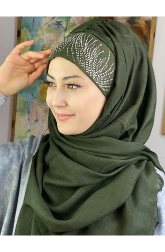 İhtişamlı Model Hazır Türban 23ŞBTTHZŞL23-02 Koyu Haki