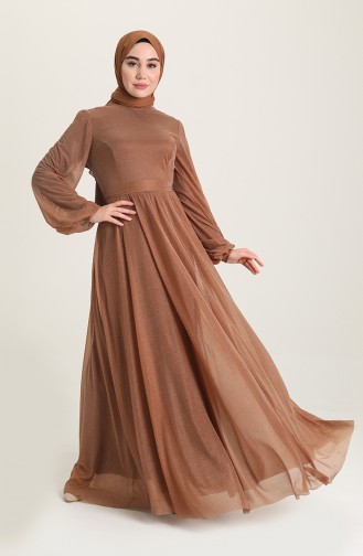 Tan Hijab Evening Dress 5541-02