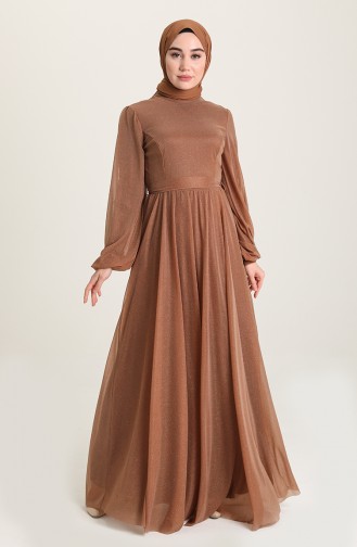Tan Hijab Evening Dress 5541-02