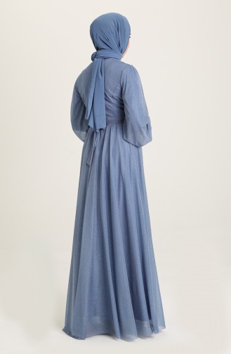 Blue Hijab Evening Dress 5541-09