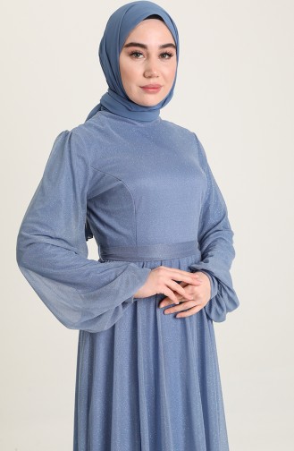 Blue Hijab Evening Dress 5541-09