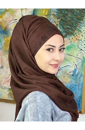 Çiçek Model Koyu Taşlı Hazır Türban 11ŞBTTHZŞL11-03 Koyu Kahverengi