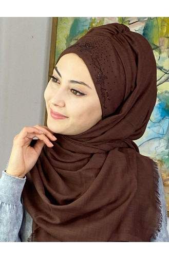 Çiçek Model Koyu Taşlı Hazır Türban 11ŞBTTHZŞL11-03 Koyu Kahverengi