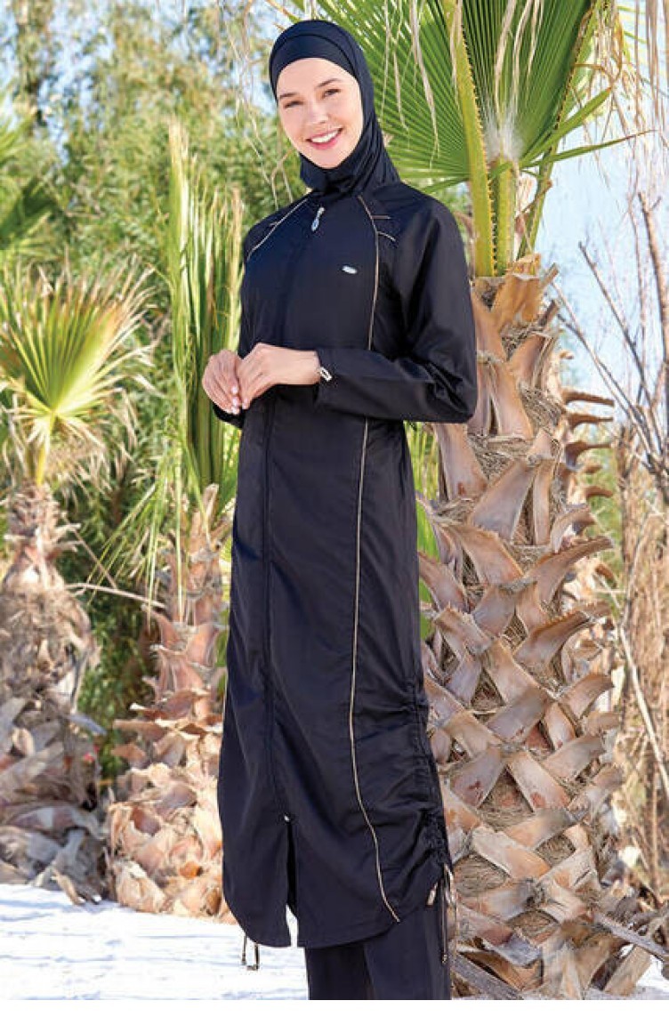 Black Modest Swimwear 445.Siyah Sefamerve