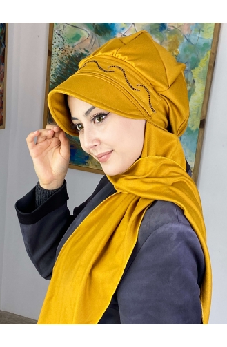Hazır Atkılı Şapka Türban 1TŞŞAP27OCK-03 Hardal