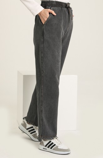 Saçaklı Bol Paça Kot Pantolon 3602G-01 Füme