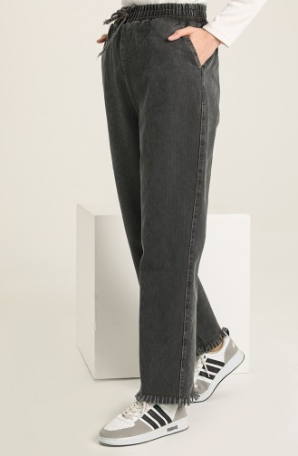 Saçaklı Bol Paça Kot Pantolon 3602G-01 Füme