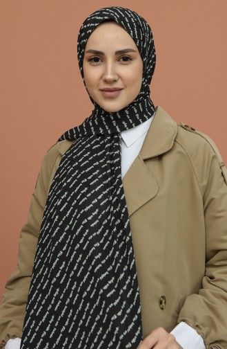 Yazı Desen Krep Şal 8238-01 Siyah