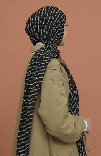 Yazı Desen Krep Şal 8238-01 Siyah