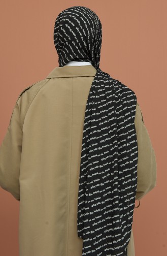 Yazı Desen Krep Şal 8238-01 Siyah