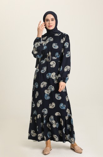 Navy Blue Hijab Dress 2271-04