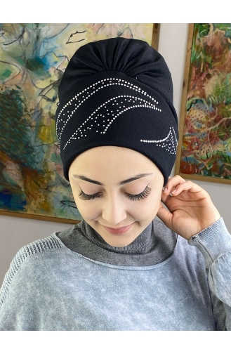 Yelpaze Model Gümüş Taşlı Hazır Bone 45ŞBTTHZŞL45-01 Siyah
