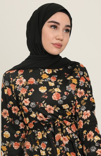 Çiçek Desenli Elbise 10100 Siyah