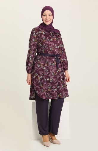 Ensemble Deux Pieces Tunique Pantalon Grande Taille 2601-03 Plum 2601-03