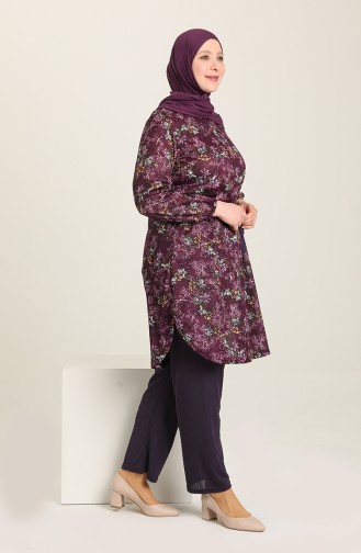 Ensemble Deux Pieces Tunique Pantalon Grande Taille 2601-03 Plum 2601-03