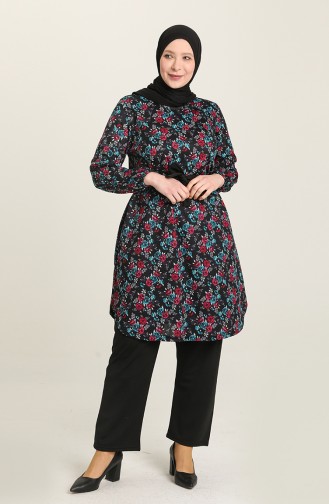 Ensemble Deux Pieces Tunique Pantalon Grande Taille 2601C-02 Bleu Marine 2601C-02