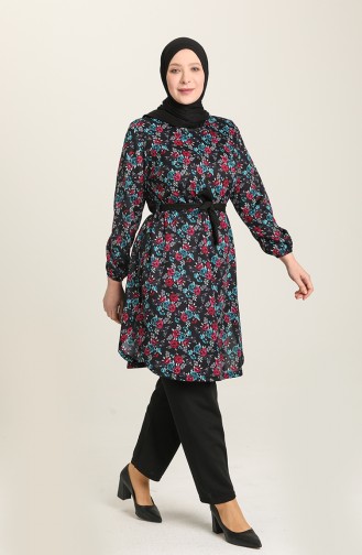 Ensemble Deux Pieces Tunique Pantalon Grande Taille 2601C-02 Bleu Marine 2601C-02