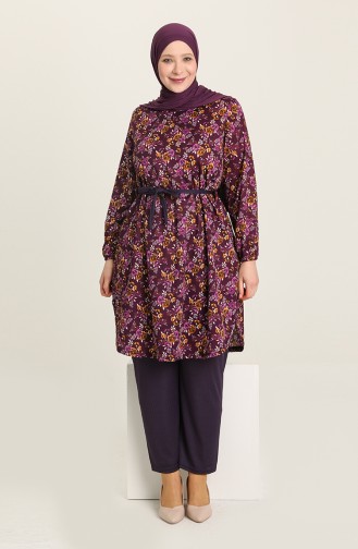 Ensemble Deux Pieces Tunique Pantalon Grande Taille 2601C-04 Plum 2601C-04