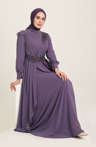 Boncuk İşlemeli Abiye Elbise 4932-05 Lila 4932-05