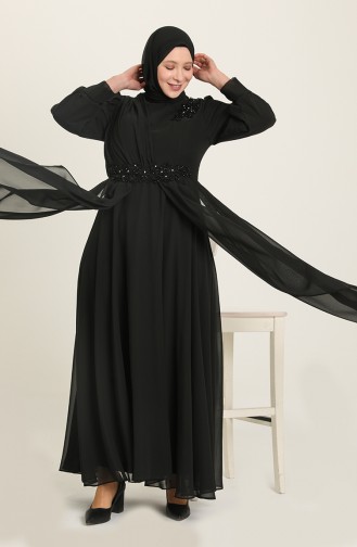 Black Hijab Evening Dress 6030-04