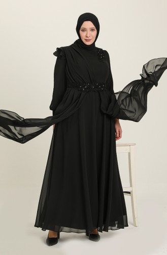 Black Hijab Evening Dress 6030-04
