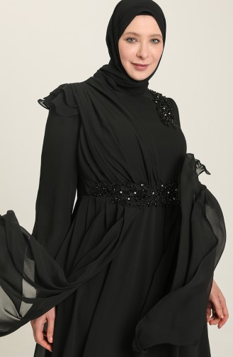 Black Hijab Evening Dress 6030-04