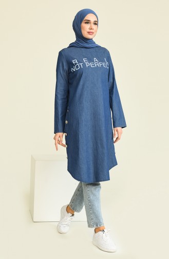 Dark Blue Jeans Tunics 10441.Koyu Kot