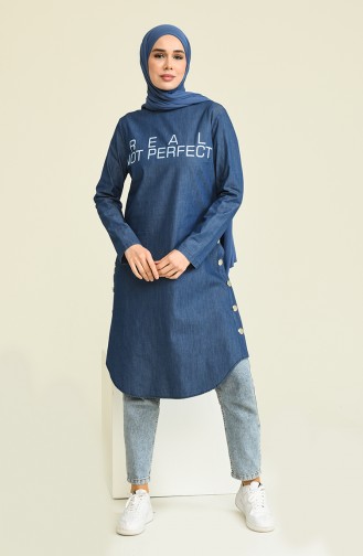 Dark Blue Jeans Tunics 10441.Koyu Kot