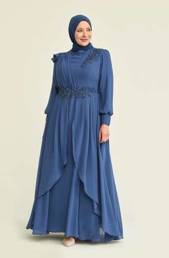 Indigo Hijab Evening Dress 6030-02