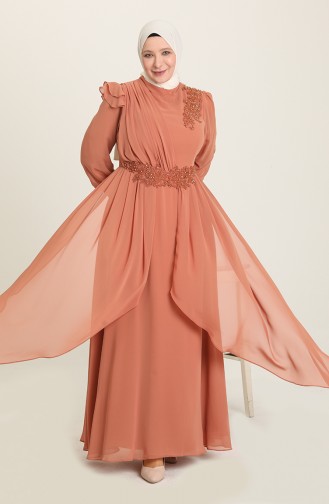 Onion Peel Hijab Evening Dress 6030-03