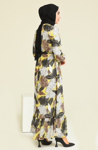 Desenli Şifon Elbise 310522-05 Sarı