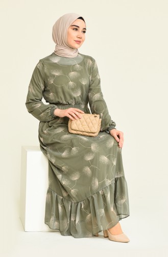 Beli Lastikli Şifon Elbise 3111-03 Haki