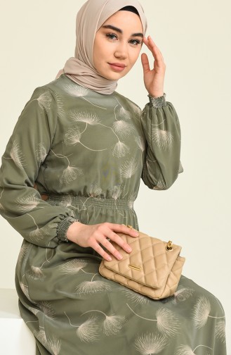Beli Lastikli Şifon Elbise 3111-03 Haki