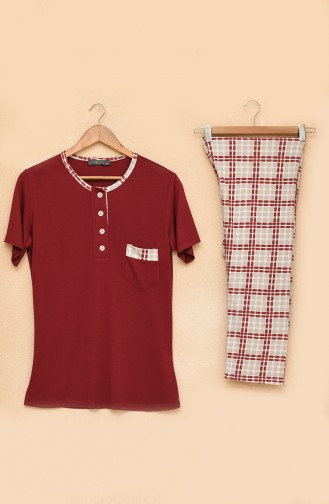 4 Düğmeli Pijama Takımı 5672-01 Bordo