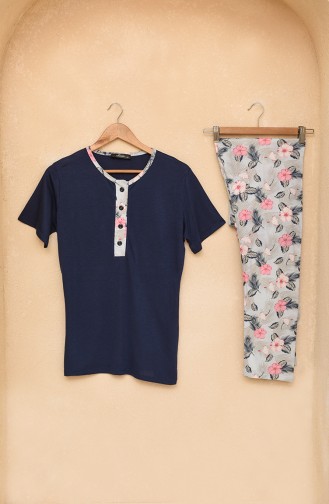 4 Düğmeli Pijama Takımı 5666-01 Lacivert