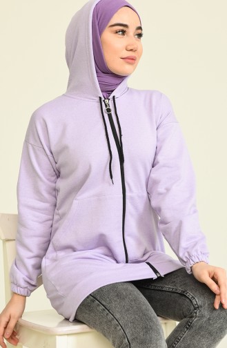 Üç İplik Fermuarlı Sweatshirt 0122-01 Lila