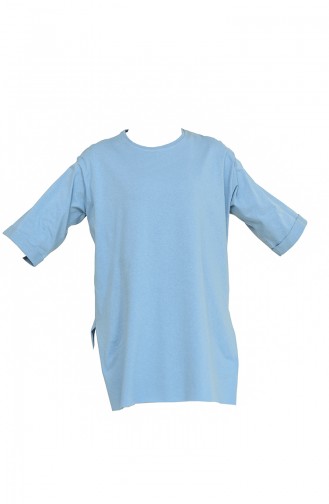 Yanları Yırtmaclı Tshirt 0120-03 Mavi