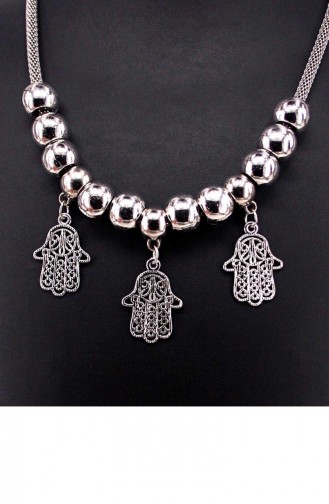 Gümüş Bijuteri Kolye Metal Fatma Ananın Eli Desenli