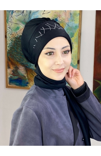 Taşlı Taç Desenli Atkılı Bone Şal 04YPKHŞL26OCK-01 Siyah