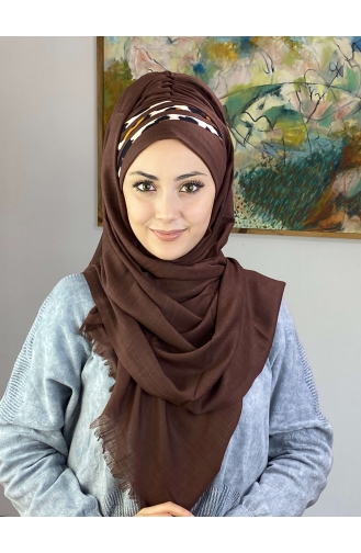 Yan Drapeli İri Leoparlı Hazır Türban 1226OCKDRP-02 Koyu Kahverengi