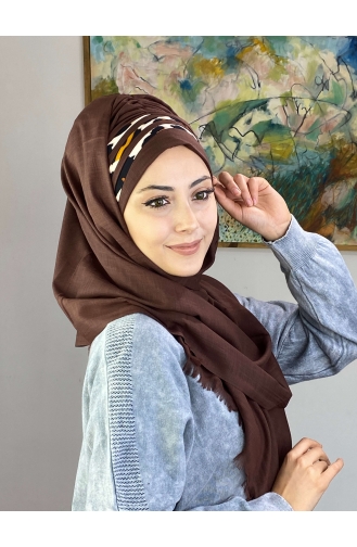 Yan Drapeli İri Leoparlı Hazır Türban 1226OCKDRP-02 Koyu Kahverengi