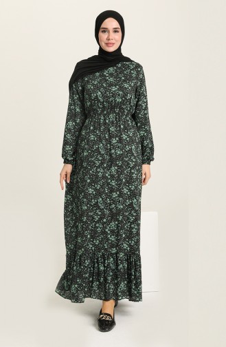 Grün Hijab Kleider 3111A-01