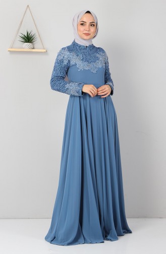 Baby Blue Hijab Evening Dress 8922.Bebe Mavisi