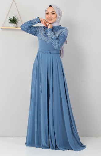 Baby Blue Hijab Evening Dress 8922.Bebe Mavisi